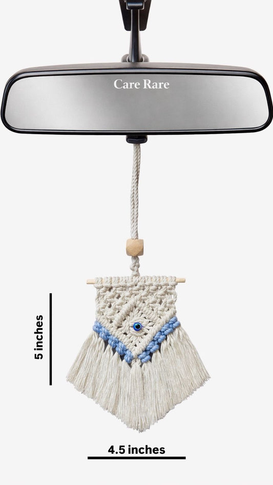 Handcrafted Macramé Car Rear Mirror Hanging/ balcony charm/ home décor (white & sky blue)