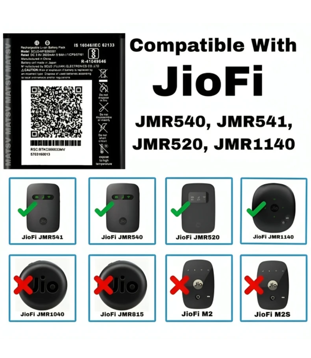Original SCUD-MFB260001 Battery for Relaince Jio 4G Router JioFi 3 (JMR540, JMR541 & JMR 520) | JioFI 4 (JMR1140)-FI3V(2600mAh)