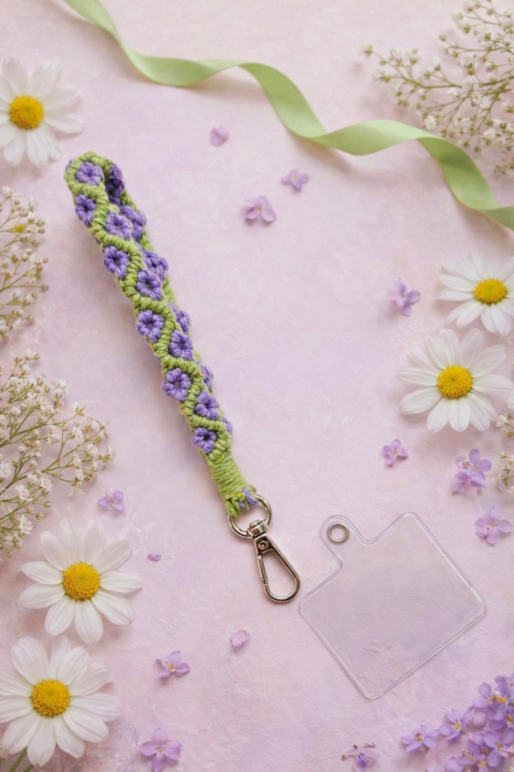 Handmade Mobile Wrist Strap |Bag Charm| Floral Knot Design (lavender bliss)