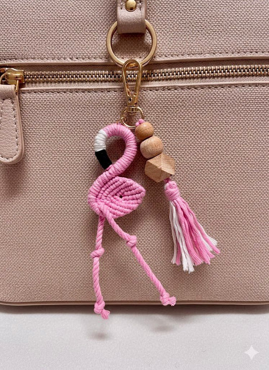 ✨ Handcrafted Flamingo Macramé Keychain ✨