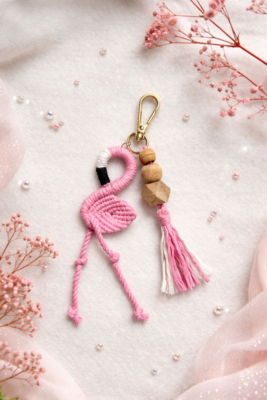 ✨ Handcrafted Flamingo Macramé Keychain ✨