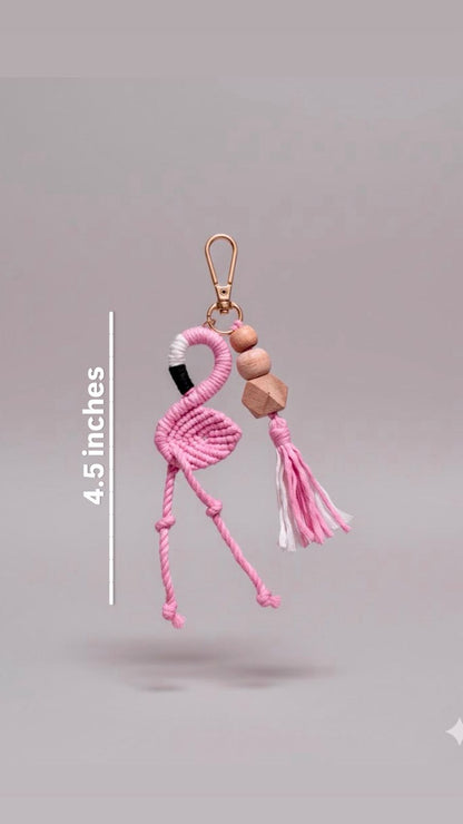 ✨ Handcrafted Flamingo Macramé Keychain ✨
