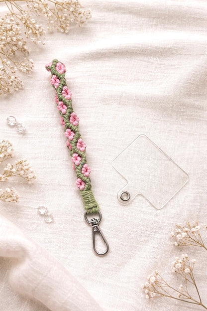 Handcrafted Floral Macrame Wrist Strap – Stylish & Secure 🌸 (pink blossom)