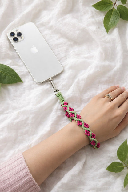 🌸 Handcrafted Floral Macrame Wrist Strap – Stylish & Secure 🌸 (hot pink pop)