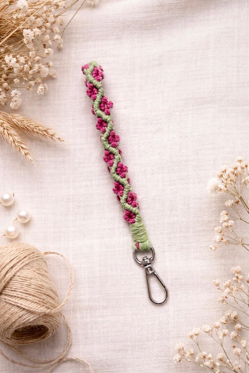 🌸 Handcrafted Floral Macrame Wrist Strap – Stylish & Secure 🌸 (hot pink pop)