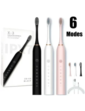 UGSTORE X-3 Sonic Electric Toothbrush, IPX7 Waterproof, Powerful Rechargeable with Replaceable Heads, 6 Cleaning Modes, Advanced Gum Care & Plaque Removal - Black