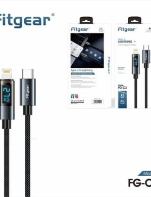 Fitgear Lightning Cable 1.2 m FG-C3 27w PD Nylon 480mbps Data Sync Transmission Smart Chip Fast Charging  (Compatible with Mobile, Type C To Lightning&Black, One Cable)