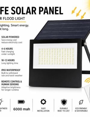 UGSTORE Solar Flood Light for Outdoor,Ultra -Slim IP66 Waterproof Garden Light with 6000Mah Battery,Motion Sensor,Automatic Sensor and Remote Control for Brightness/Timer Adjustment (150watt)