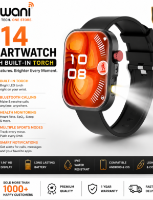 Dhwani H14 Smartwatch with Built in Torch, Heart Rate Monitoring, SPO2, Multiple Sports Modes (Black)- 6 Months Warranty