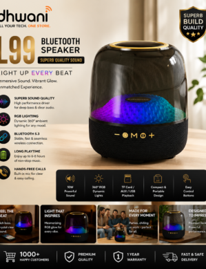 Dhwani L99 Bluetooth Speaker 5.0 | 360° RGB Lighting | Superb Sound Quality | Portable Wireless Speaker (6 Months Warranty)