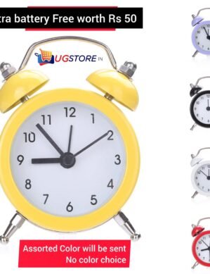 UGSTORE Mini Round Metal Alarm Clock Desk Stand Clock for Home Room Kitchen Office - Assorted Color - 2 extra battery free
