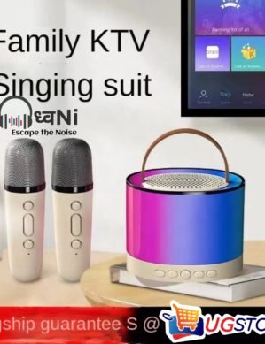 ध्वNi Dhwani Mini Karaoke Machine for Kids Adults, Portable Bluetooth Karaoke Speaker with 2 Wireless Mics & built in LED Lights