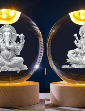 Laxmi Ganesh Combo 3D Crystal Ball Night Lamp with Woodern Base Perfect