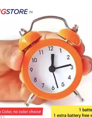 UGSTORE Mini Round Metal Alarm Clock Desk Stand Clock for Home Room Kitchen Office – Assorted Color – 1 extra battery free