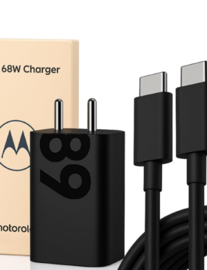 Motorola Original 68W TurboPower Fast Charger Adapter with 3.3 Ft Type-C to C Cable | Compatible with Moto|Edge|Ultra|Fusion|Pro|Neo|Razr|Stylus|G Series (G05,G85,G45,G35,G64,G84,G62,G54,G96) – Black